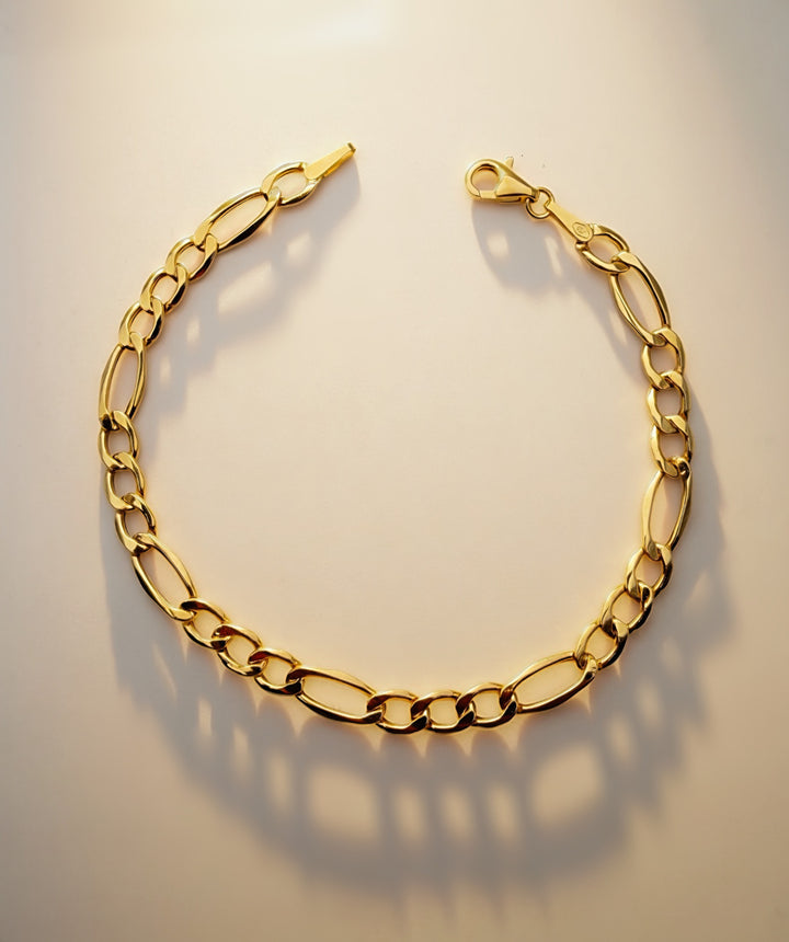 18K Real Gold Figaro Chain Bracelet Stacking Jewelry2