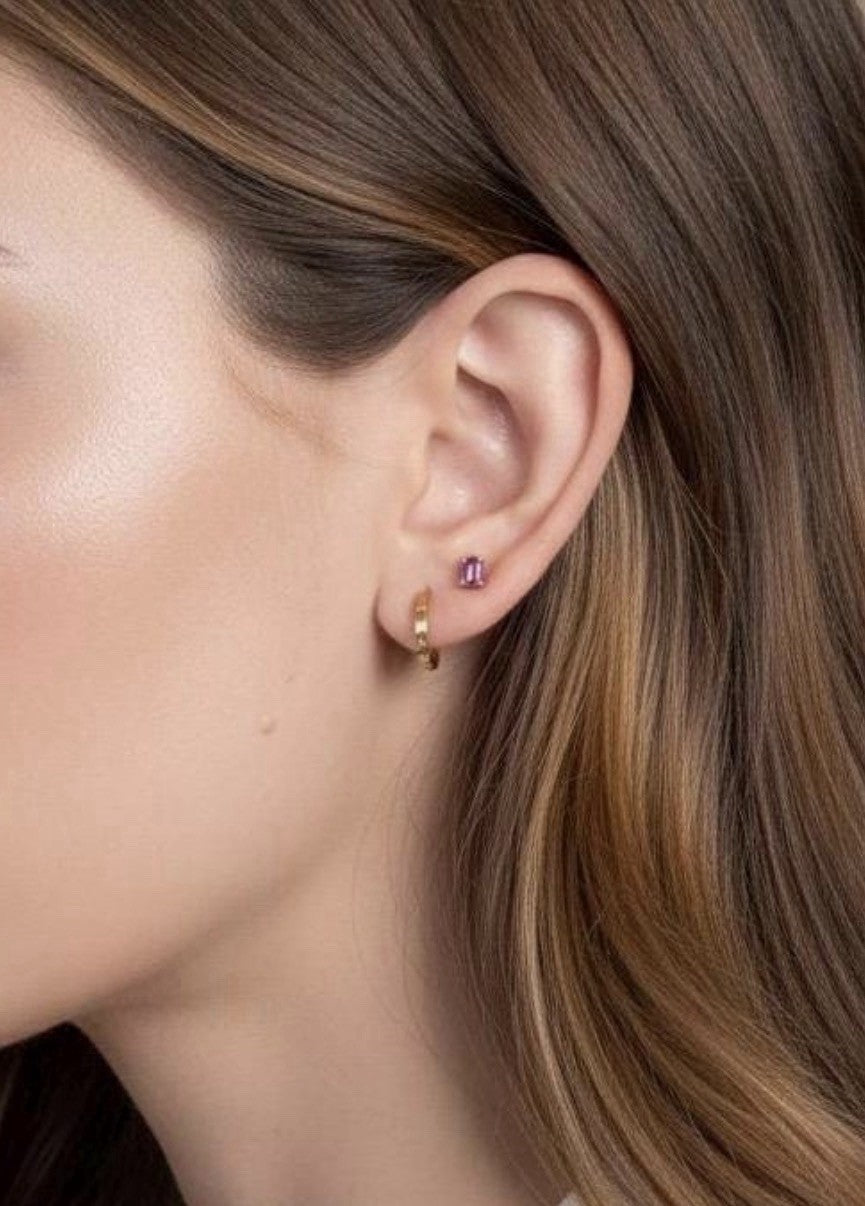 18K Solid Gold Pink Sapphire Stud Earrings 0.65ct Dainty Gift Her0