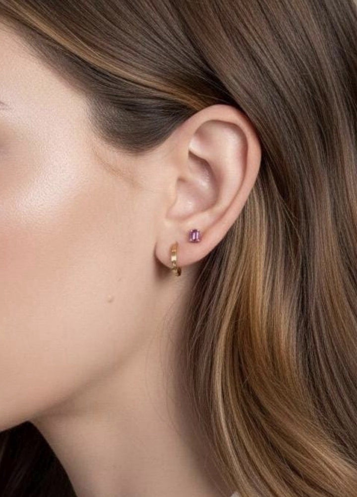 18K Solid Gold Pink Sapphire Stud Earrings 0.65ct Dainty Gift Her0