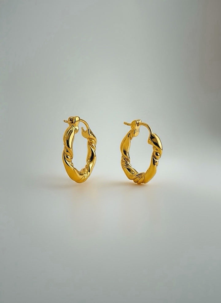 18K Real Gold Hoop Earrings Twist Design 14.7mm Real Gold Hoops Everyday7