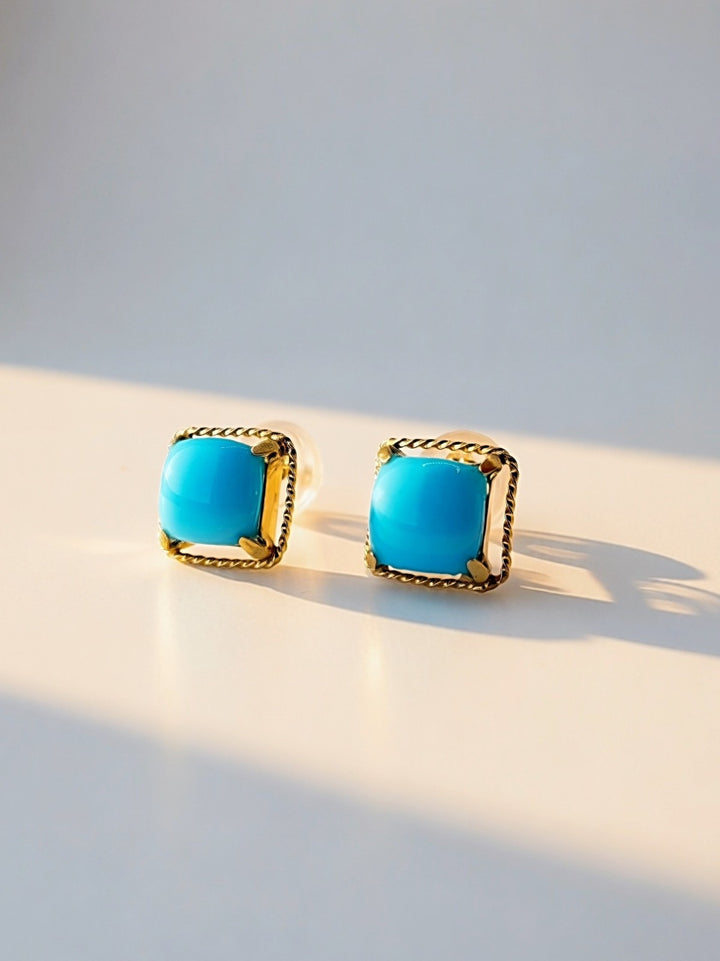 18K Solid Gold Natural Turquoise Stud Earrings5
