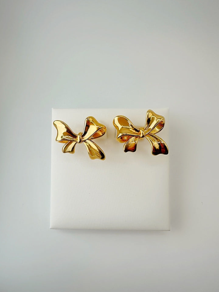 18K Real Gold Ribbon Earrings 23mm Statement Japan Real Gold3