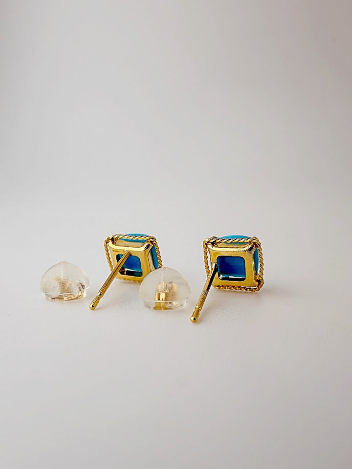 18K Solid Gold Natural Turquoise Stud Earrings5
