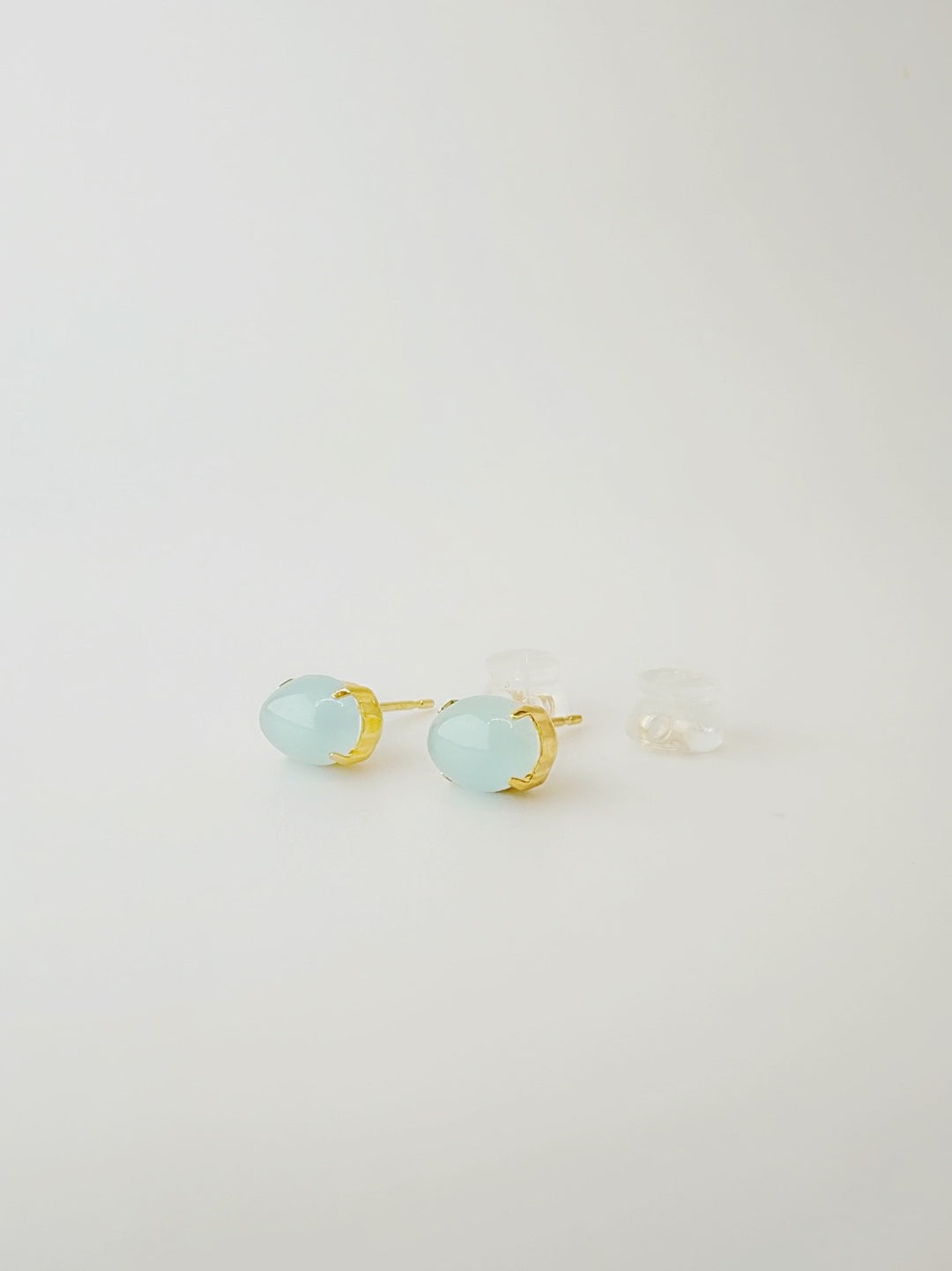 18K Solid Gold 0.9 Ct0 Natural Aquamarine Stud Earrings0