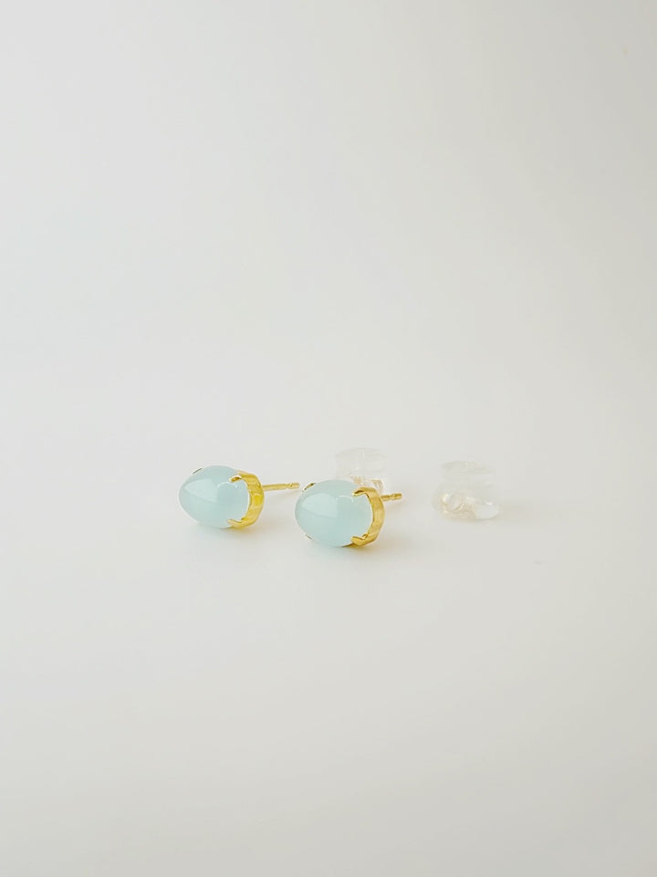 18K Solid Gold 0.9 Ct0 Natural Aquamarine Stud Earrings0