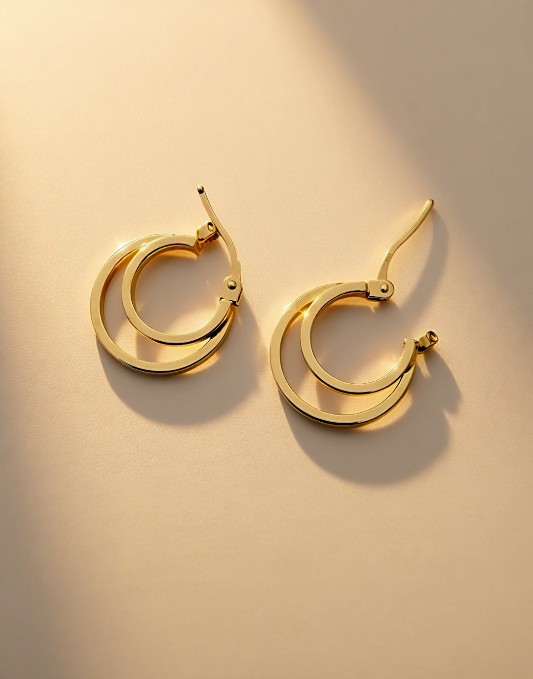 18k Solid Gold Double Row Hoop Earrings Minimalist Dainty2