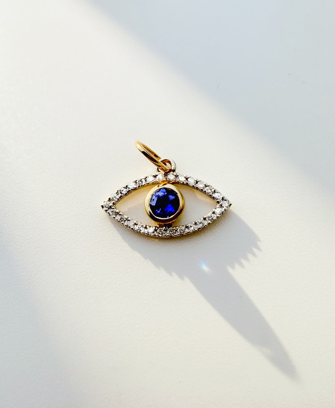 18K Solid Gold Evil Eye Diamond Pendant Natural Sapphire Two-Tone Gift Her1
