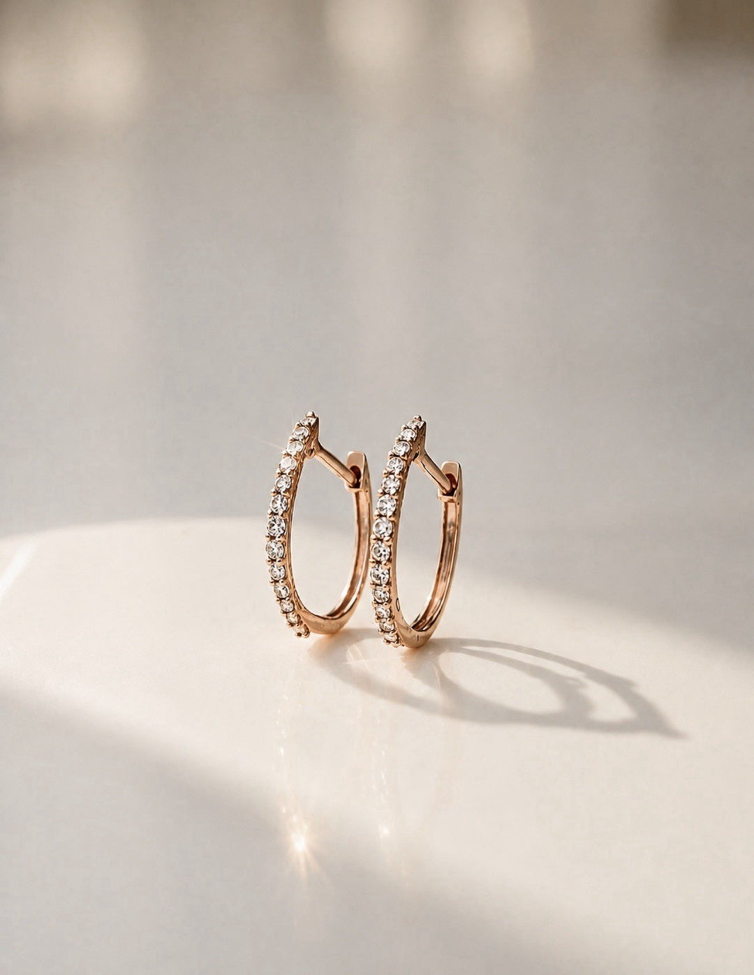 18K Solid Gold Diamond Hoop Earrings 12mm  Huggies Natural Rose Gold0