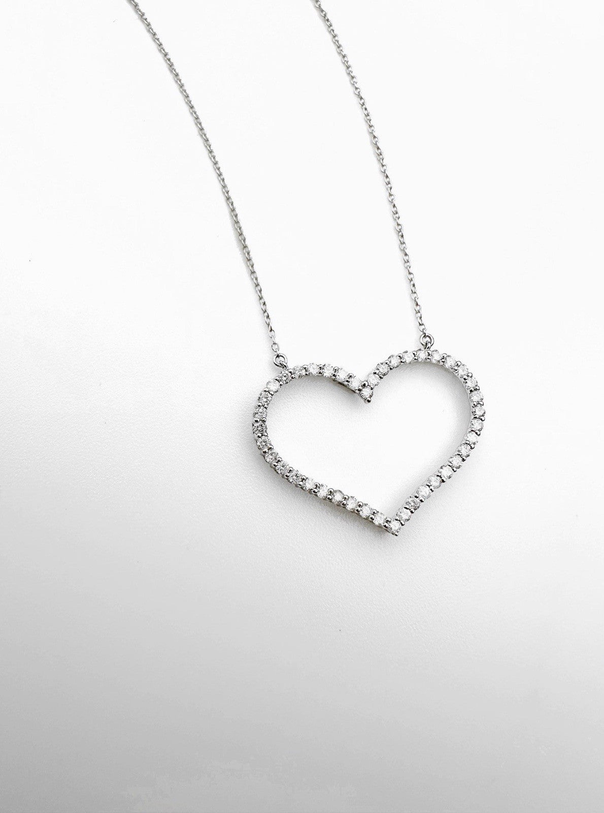 18K Solid Gold Heart Diamond Necklace Women VS D-F Real 0.50ct Dainty Gift0