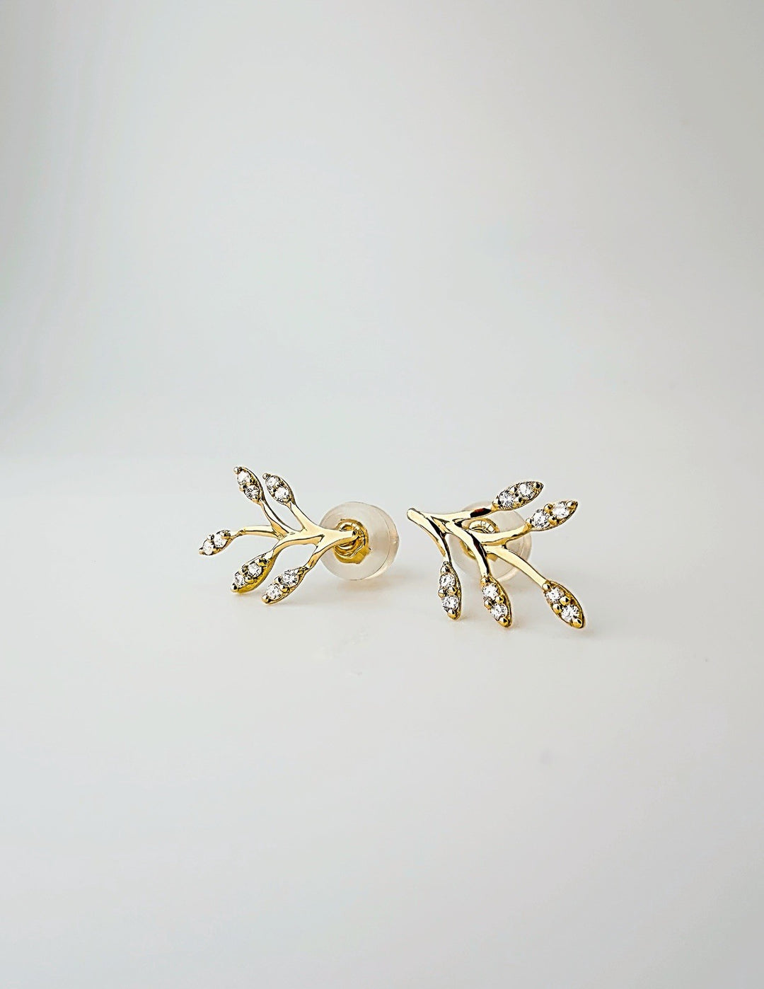 18K Solid Gold Diamond Olive Leaf Earrings 0.10CT Climber Studs Real Gold3