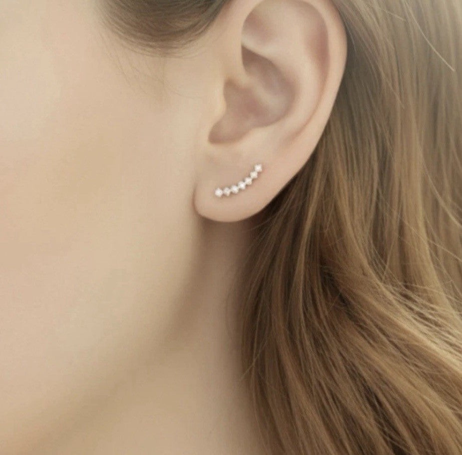 18K Solid Gold Diamond Climber Stud Earrings 0.20ct Dainty Gift0