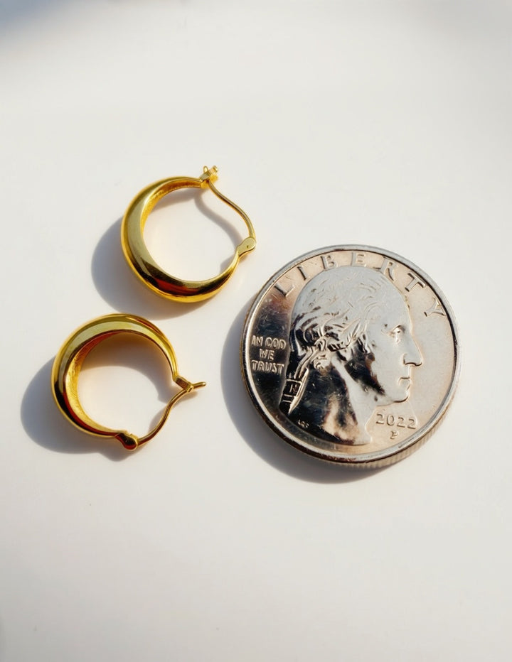 18K Solid Gold Dome Hoop Earrings – 14.5mm Rounded Huggies, Minimalist Dainty1