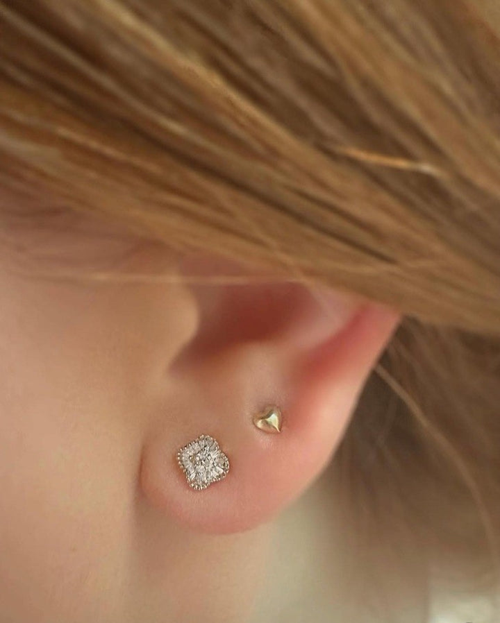 18K Solid Gold Clover Diamond Stud Earrings 0.24ct Natural Floral Jewelry0