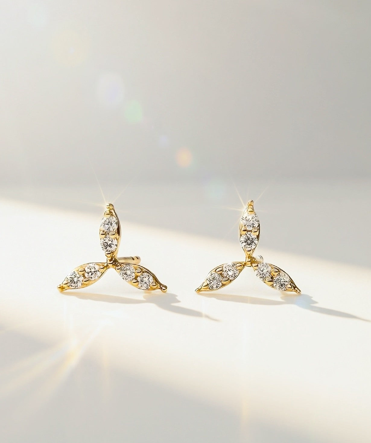 18K Solid Gold Three Marquise  Stud Natural Diamond Earrings | Dainty  Mini1