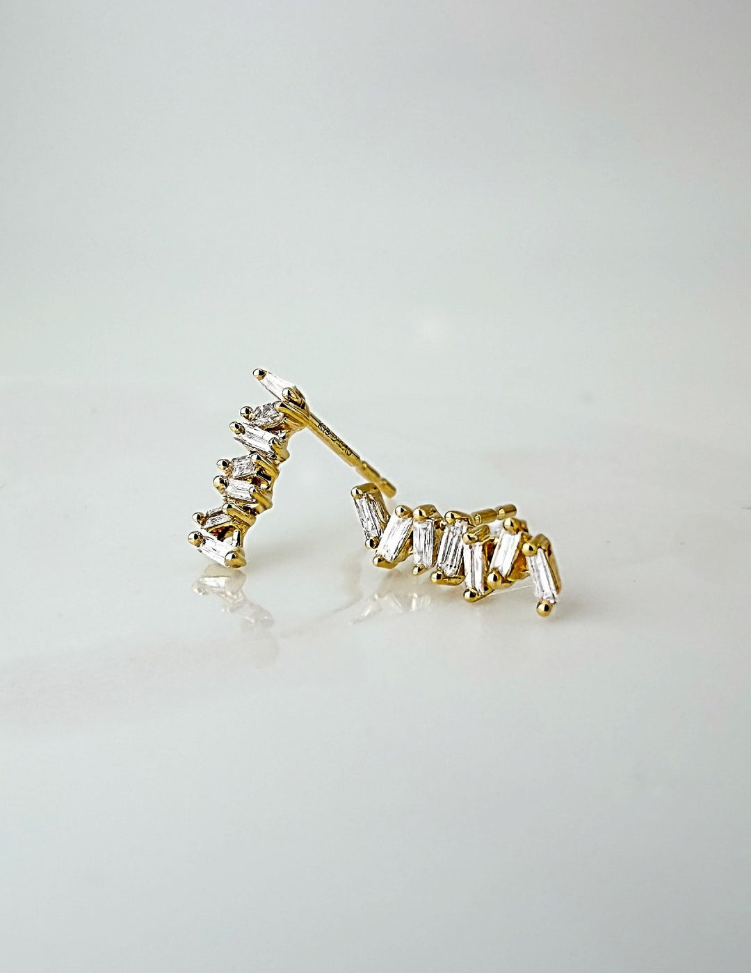 18K Solid Gold Baguette Diamond Stud Earrings | Dainty Minimalist Fine Jewelry0