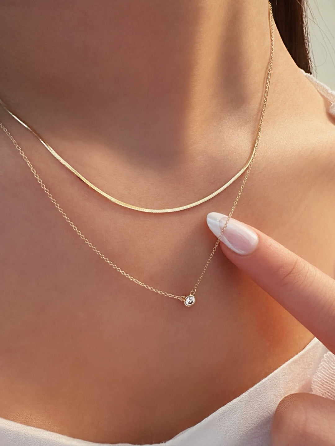 18K Solid Gold Diamond Bezel Necklace 0.10CT VS Solitaire Pendant Gift0