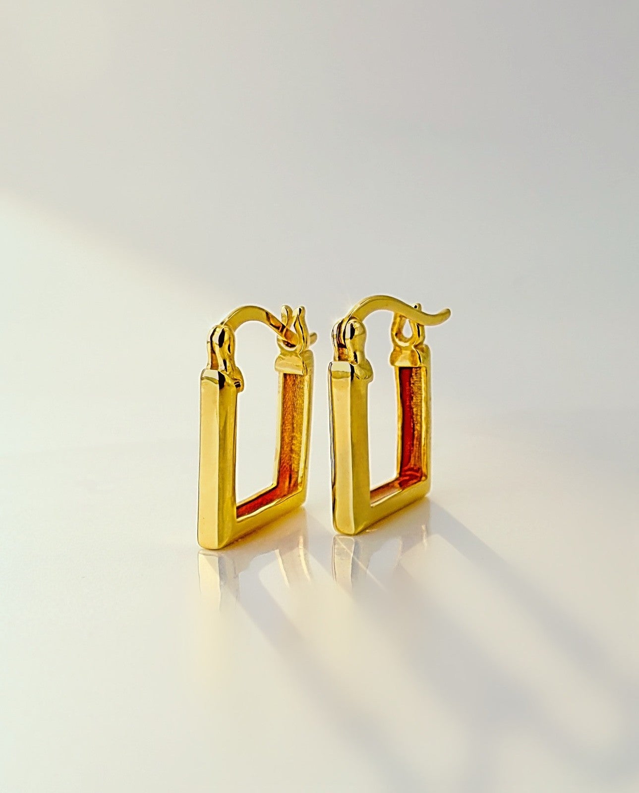 18K Solid Gold Huggies Square Hoop Earrings 12 mm Real Gold Small Hoops Everyday0