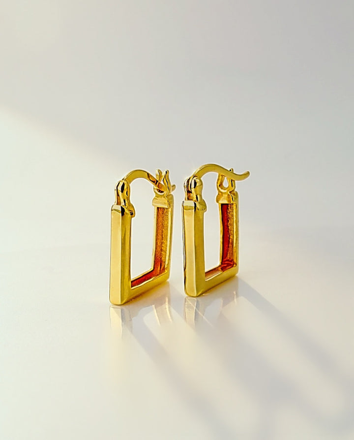 18K Solid Gold Huggies Square Hoop Earrings 12 mm Real Gold Small Hoops Everyday0