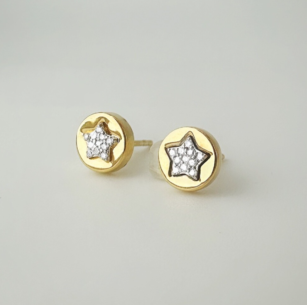 18K Solid Gold Star Diamond Stud Earrings Natural Dainty Gift Minimalist2