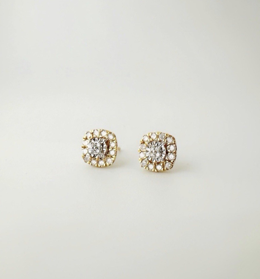 18K Solid Gold Cushion Cut Natural Diamond Earrings 0.30ct Two Tone Jewelry1
