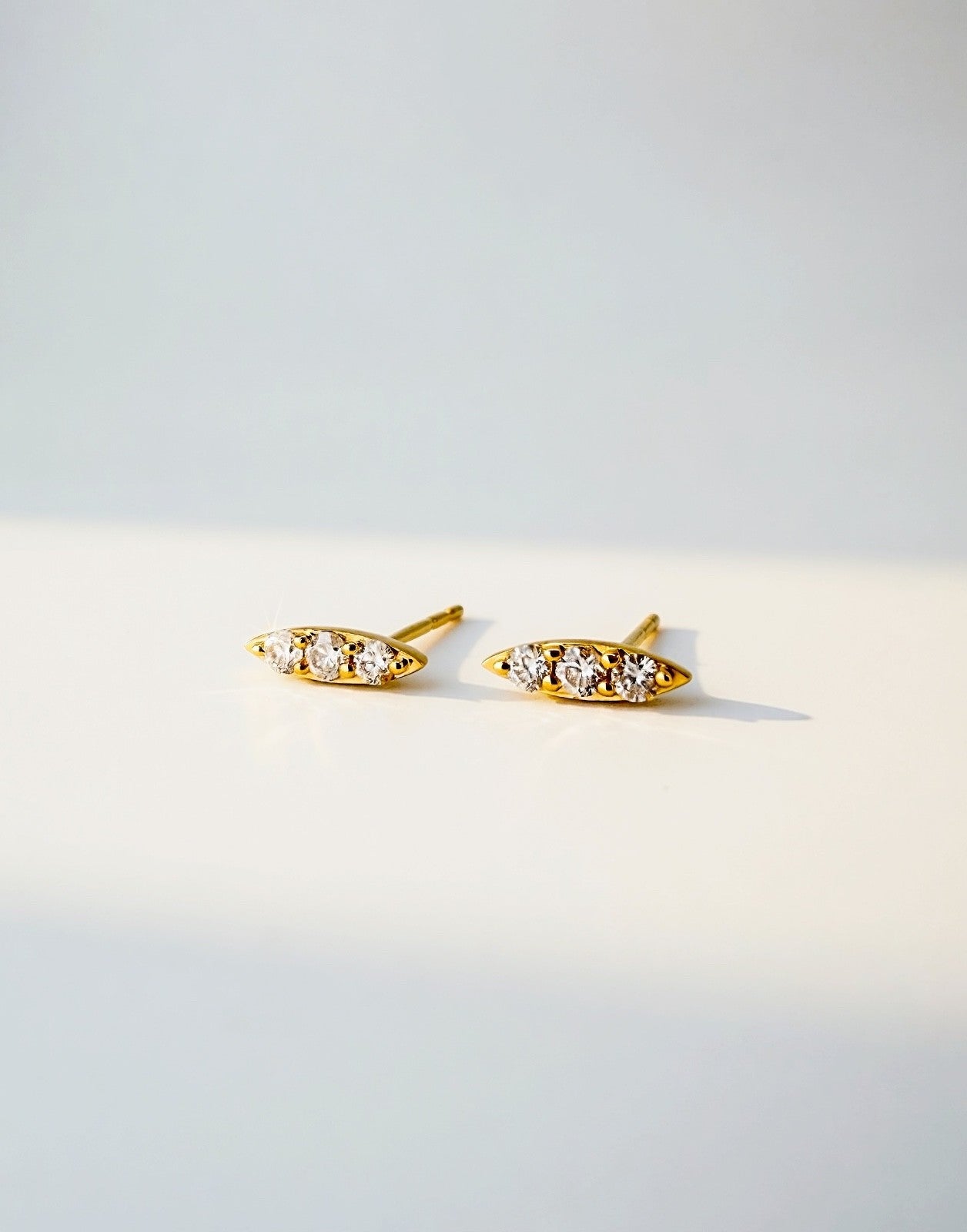 18K Solid Gold Mini Marquise Natural Diamonds Stud Earrings1