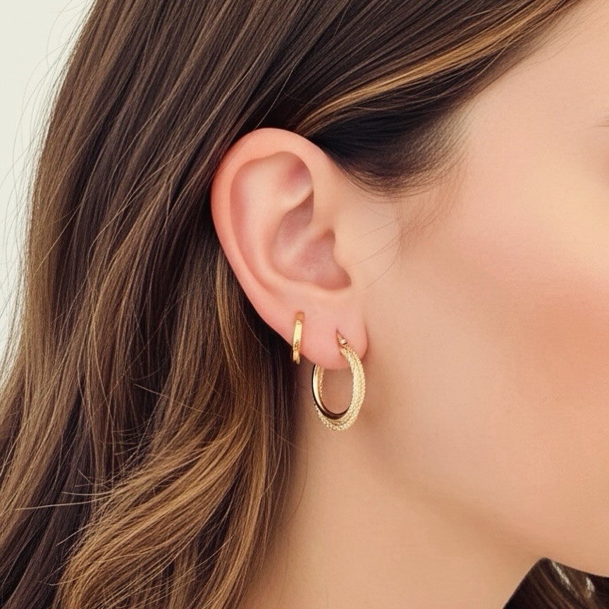 18K Solid Gold Hoop Earrings Huggies Hoops 12mm Minimalist Everyday Gold Jewelry4