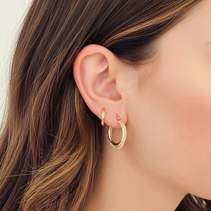 18K Solid Gold Hoop Earrings Huggies Hoops 12mm Minimalist Everyday Gold Jewelry4