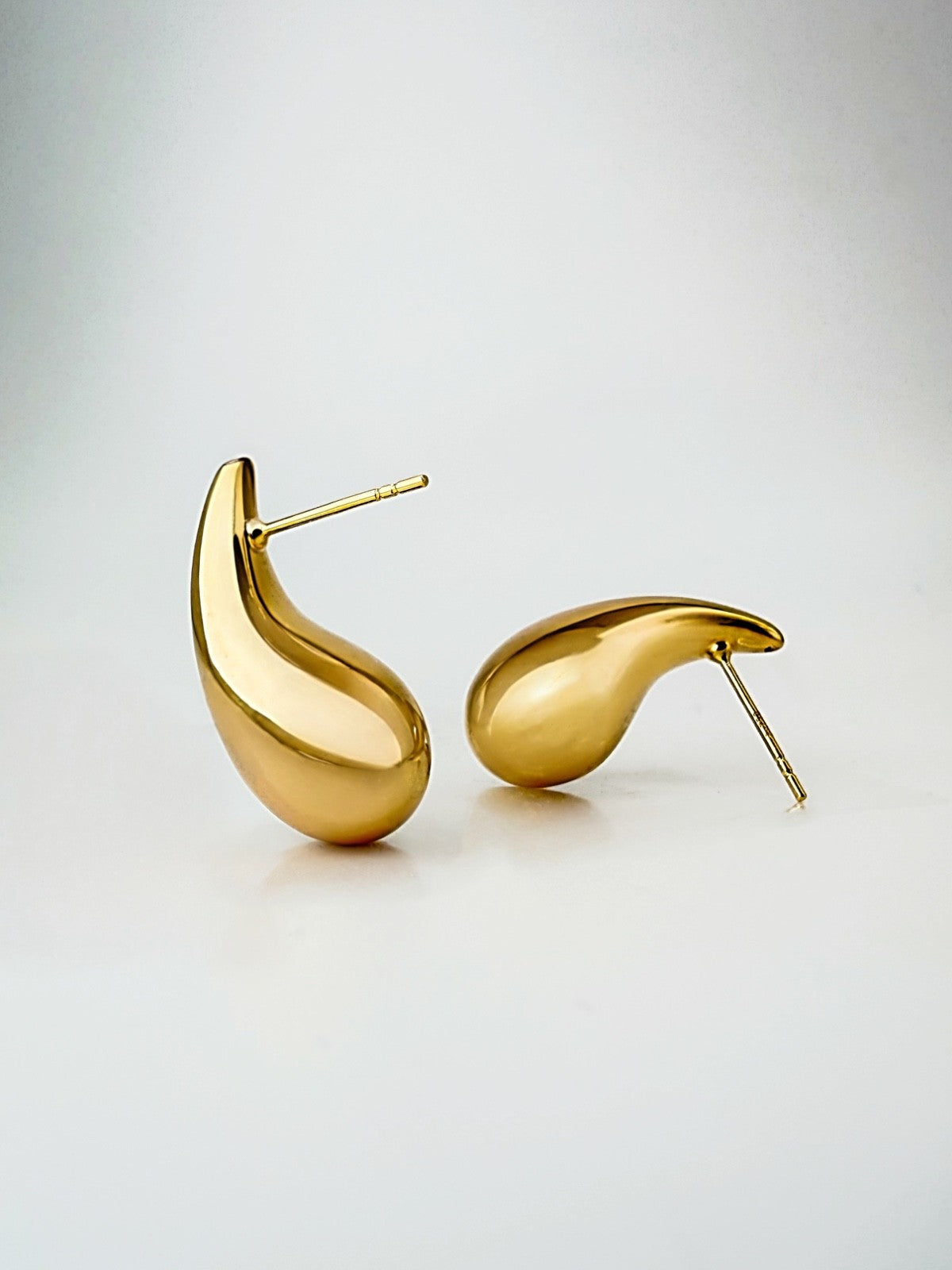 18K Real Gold Water Drop Stud Earrings 1.57g | Teardrop Dew Drop | EF0