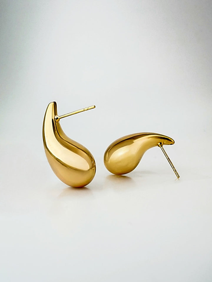 18K Real Gold Water Drop Stud Earrings 1.57g | Teardrop Dew Drop | EF0