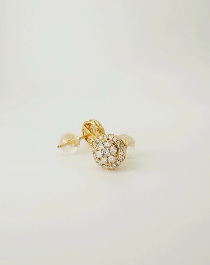 18K Solid Gold Natural Diamond Round Cluster Stud Earrings: D-F VS Diamonds1