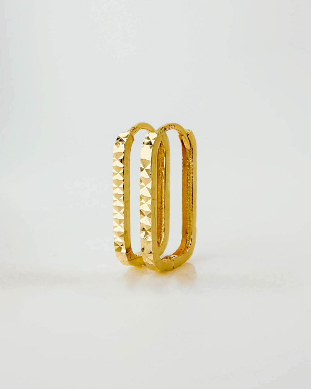 18K Solid Gold Paperclip Hoop Earrings | Rectangular Huggie | Textured | Minimal2