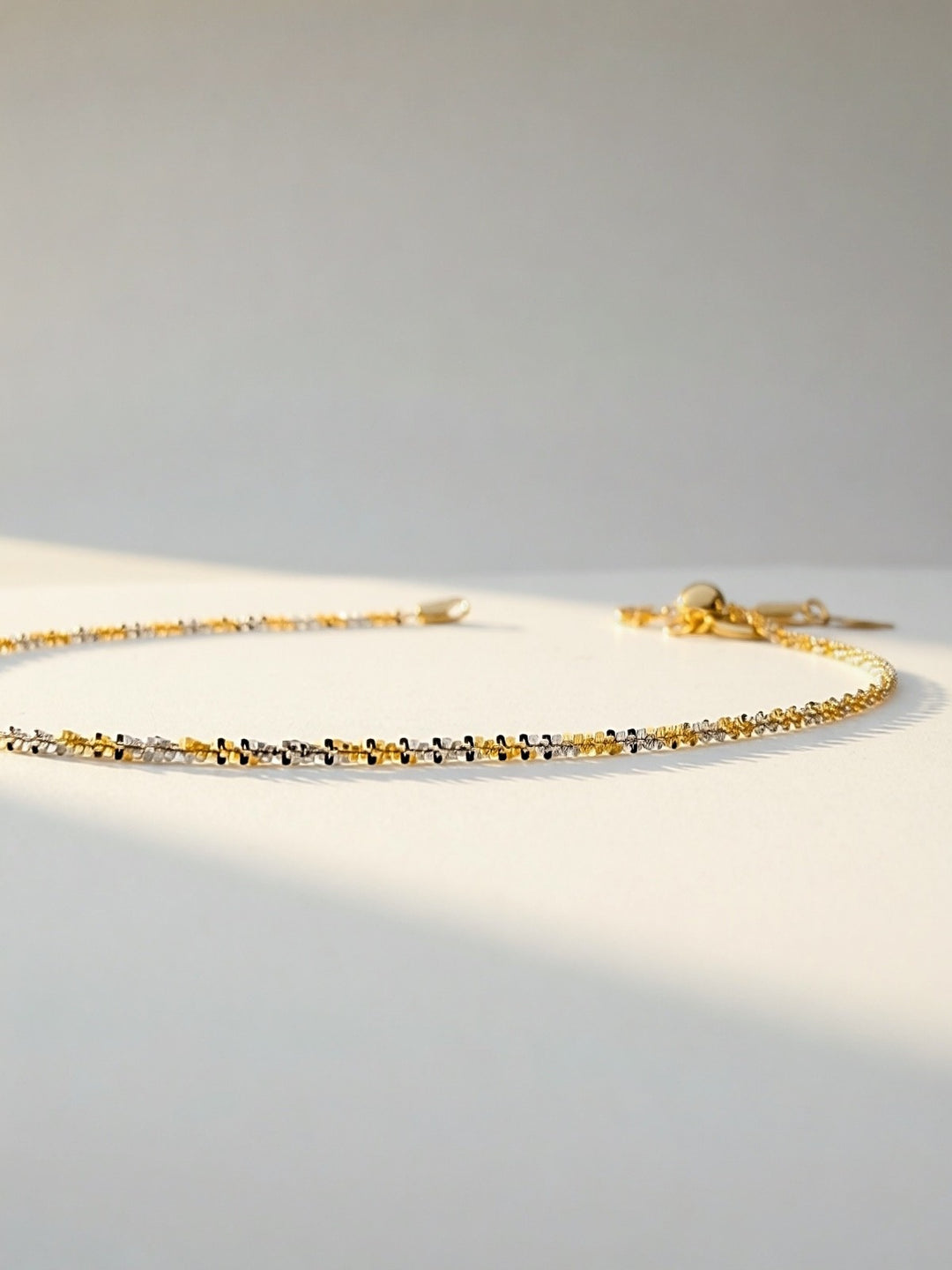 18K Solid Gold Tri Color Bracelet Dainty Sparkle Chain Minimalist Italy Style1