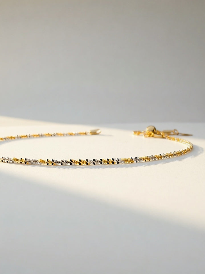 18K Solid Gold Tri Color Bracelet Dainty Sparkle Chain Minimalist Italy Style1