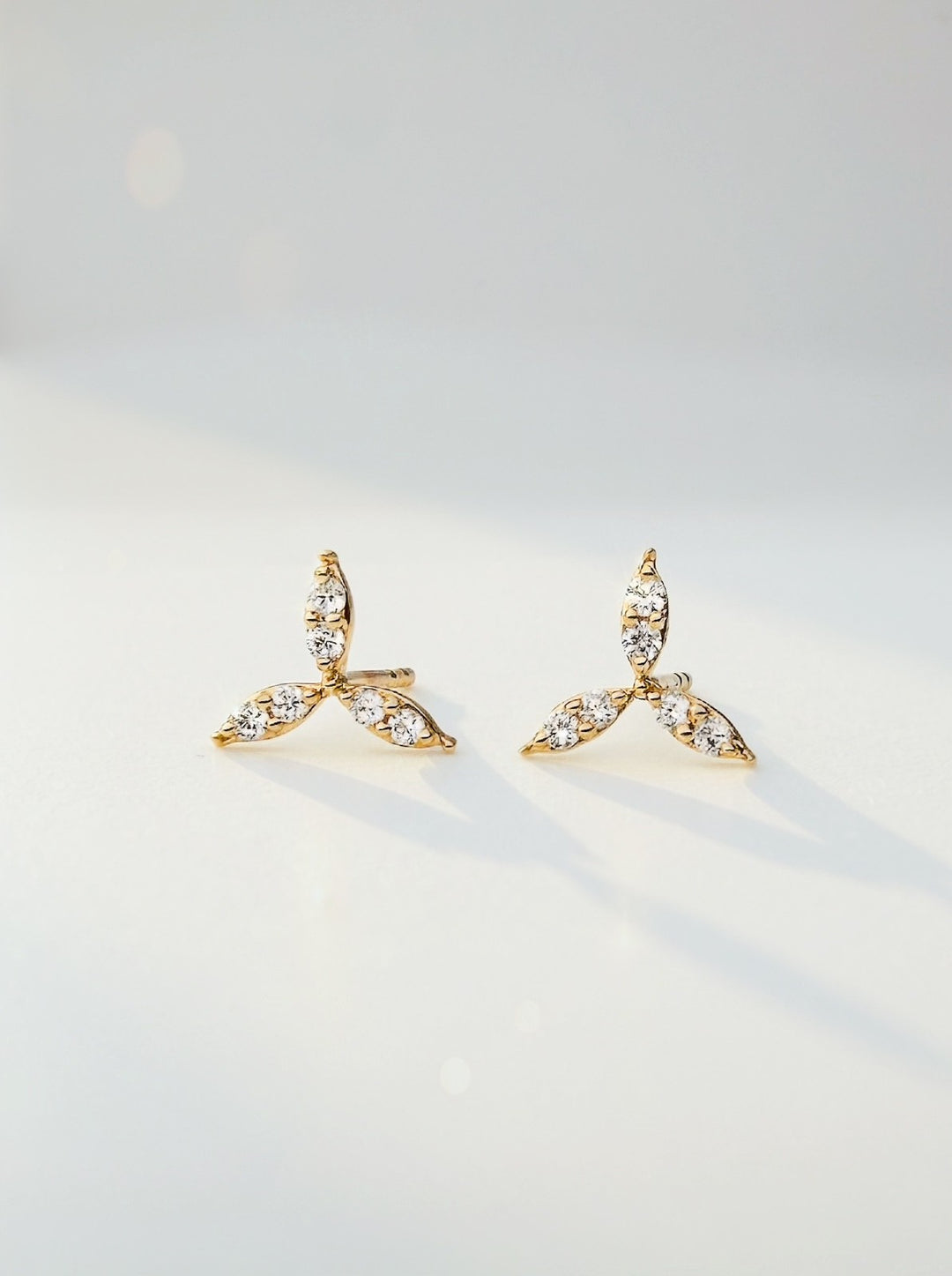 18K Solid Gold Three Marquise  Stud Natural Diamond Earrings | Dainty  Mini0