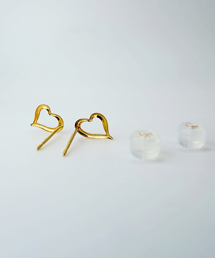 18K Solid Gold  Micro Mini Heart Earrings Minimalist Design , Stackable Earrings3