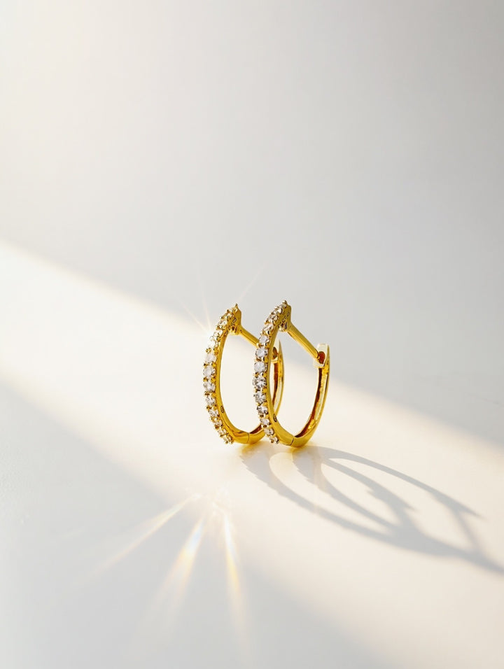 18K Solid Gold Diamond Hoop Earrings 12mm  Huggies VS Natural Yellow Gold2