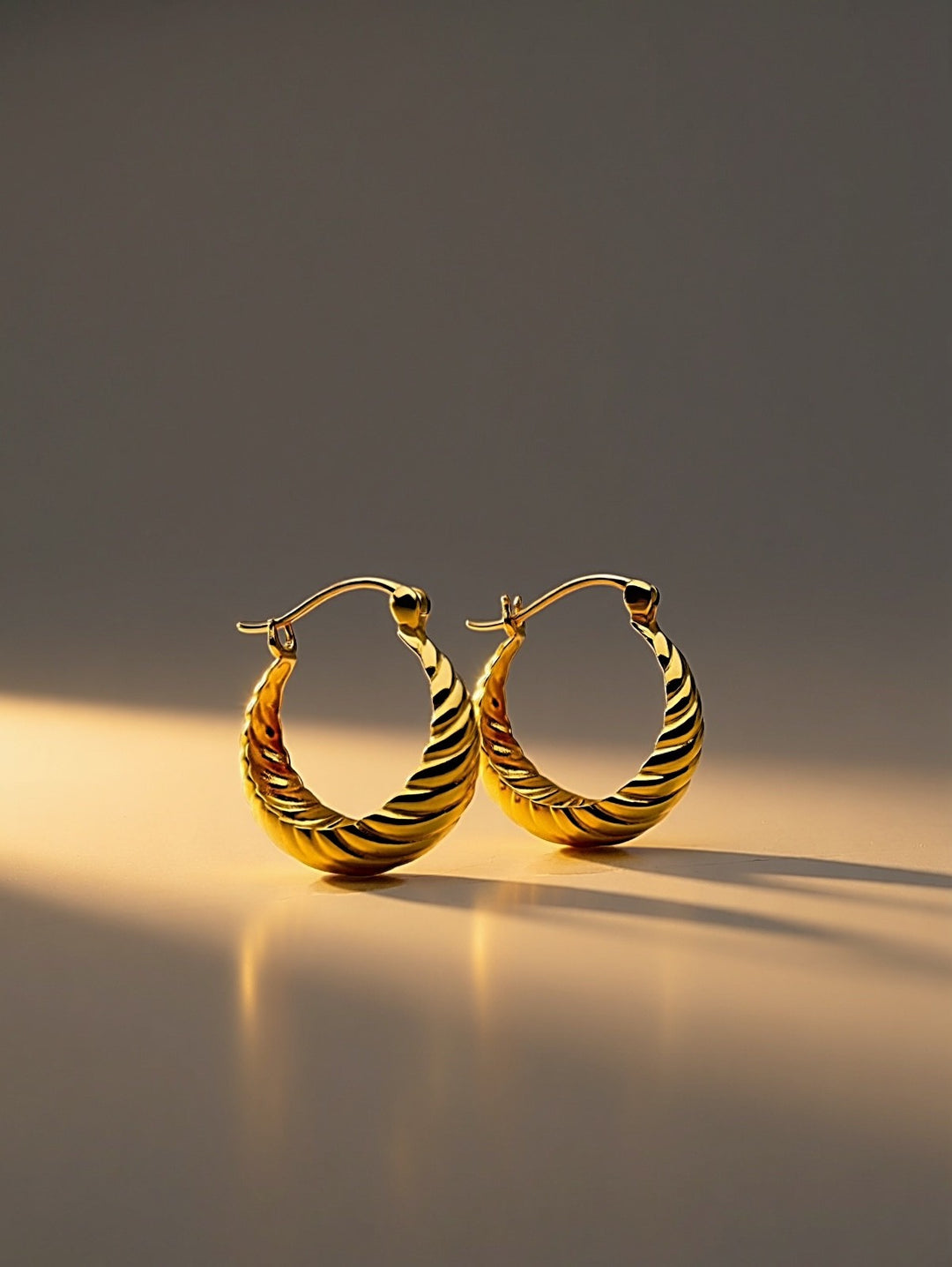 18K Solid Gold Hoop Earrings Croissant Design 14mm Real Gold Hoops Everyday2