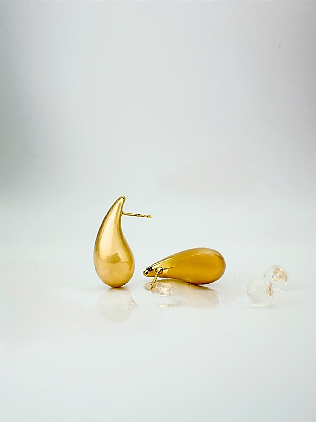 18K Real Gold Water Drop Stud Earrings 1.57g | Teardrop Dew Drop | EF2
