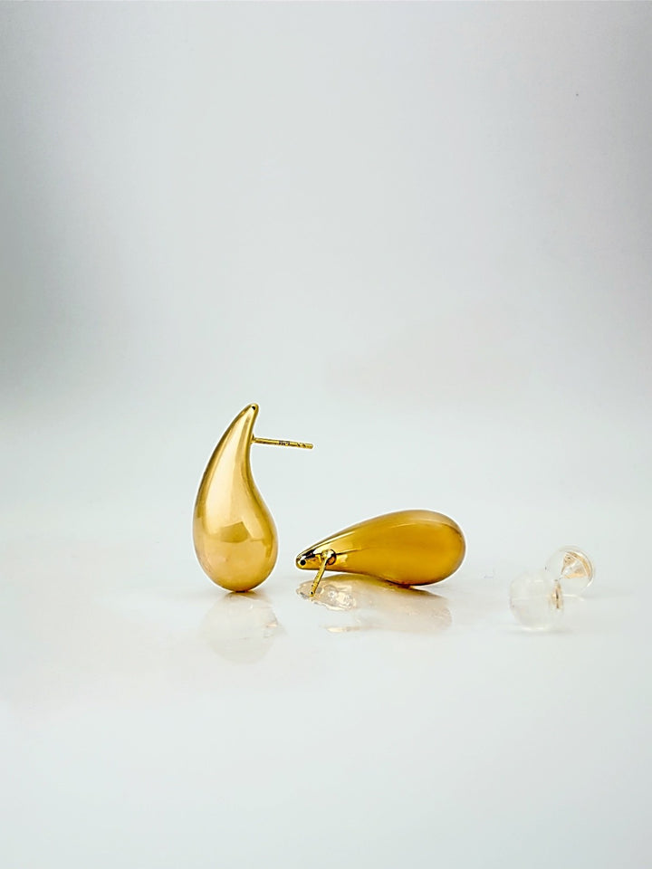 18K Real Gold Water Drop Stud Earrings 1.57g | Teardrop Dew Drop | EF2