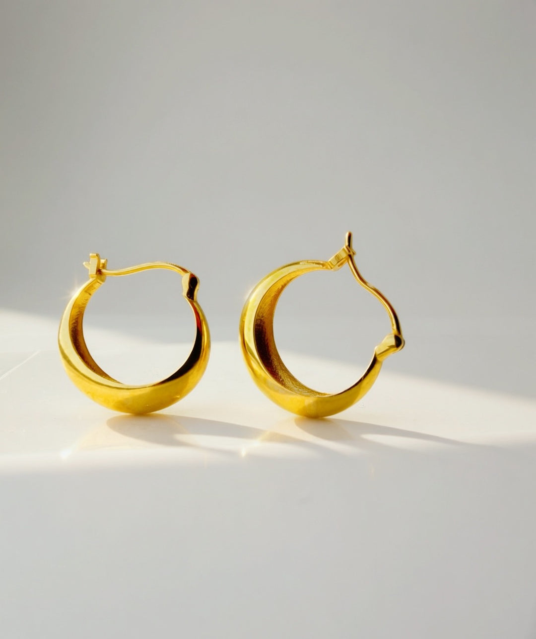 18K Solid Gold Dome Hoop Earrings – 14.5mm Rounded Huggies, Minimalist Dainty4