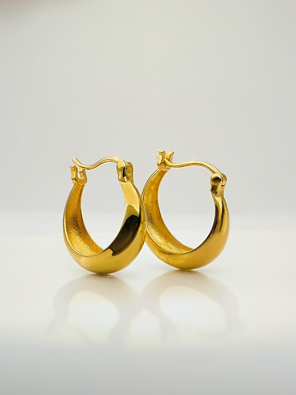 18K Solid Gold Dome Hoop Earrings – 14.5mm Rounded Huggies, Minimalist Dainty0