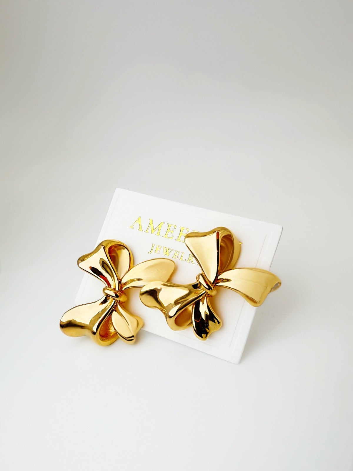 18K Real Gold Ribbon Earrings 23mm Statement Japan Real Gold0