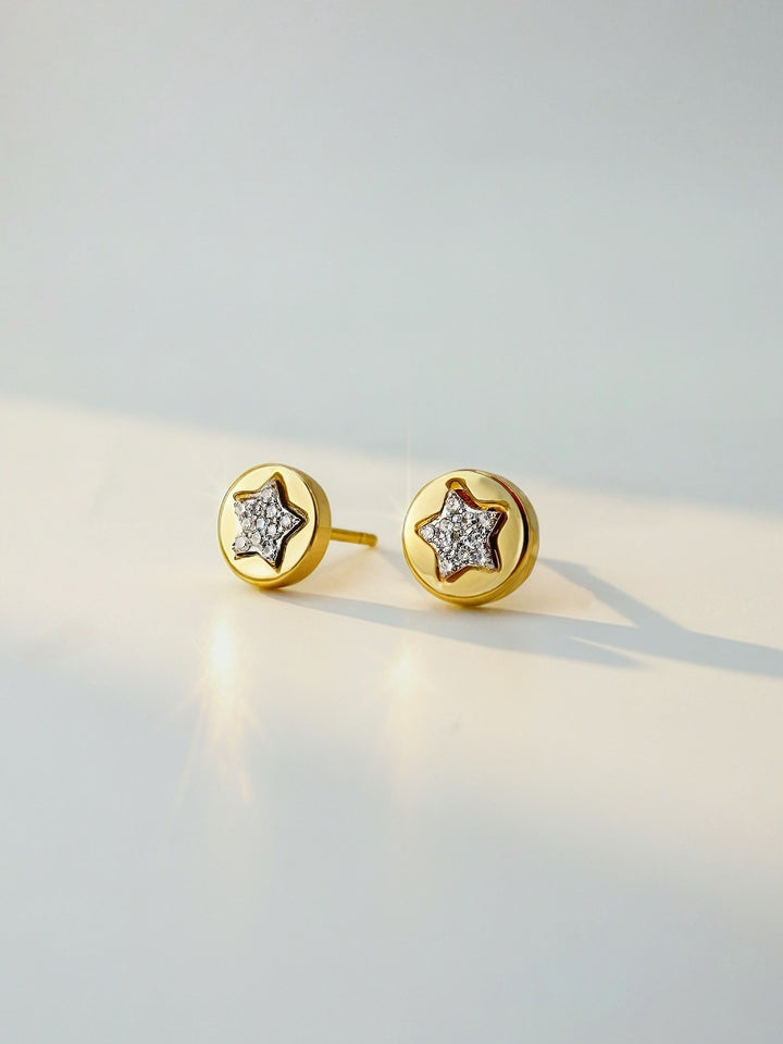 18K Solid Gold Star Diamond Stud Earrings Natural VS-SI Dainty Gift Her5