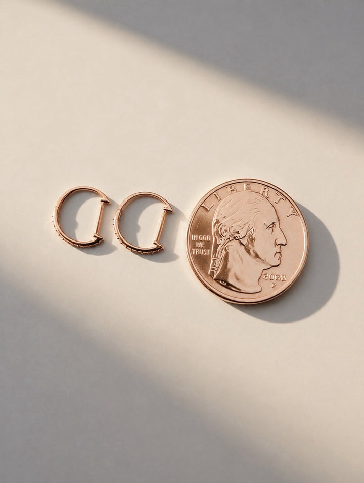 18K Solid Gold Diamond Hoop Earrings 12mm  Huggies Natural Rose Gold4