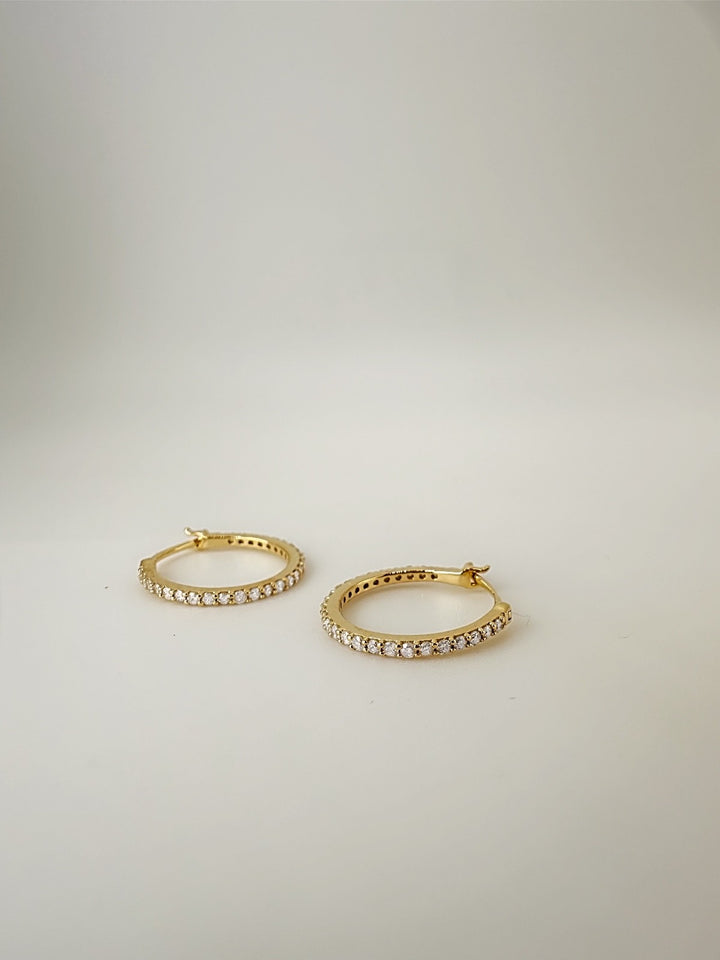 18K Solid Gold Diamond Hoop Earrings 15mm  VS Natural Yellow Gold1