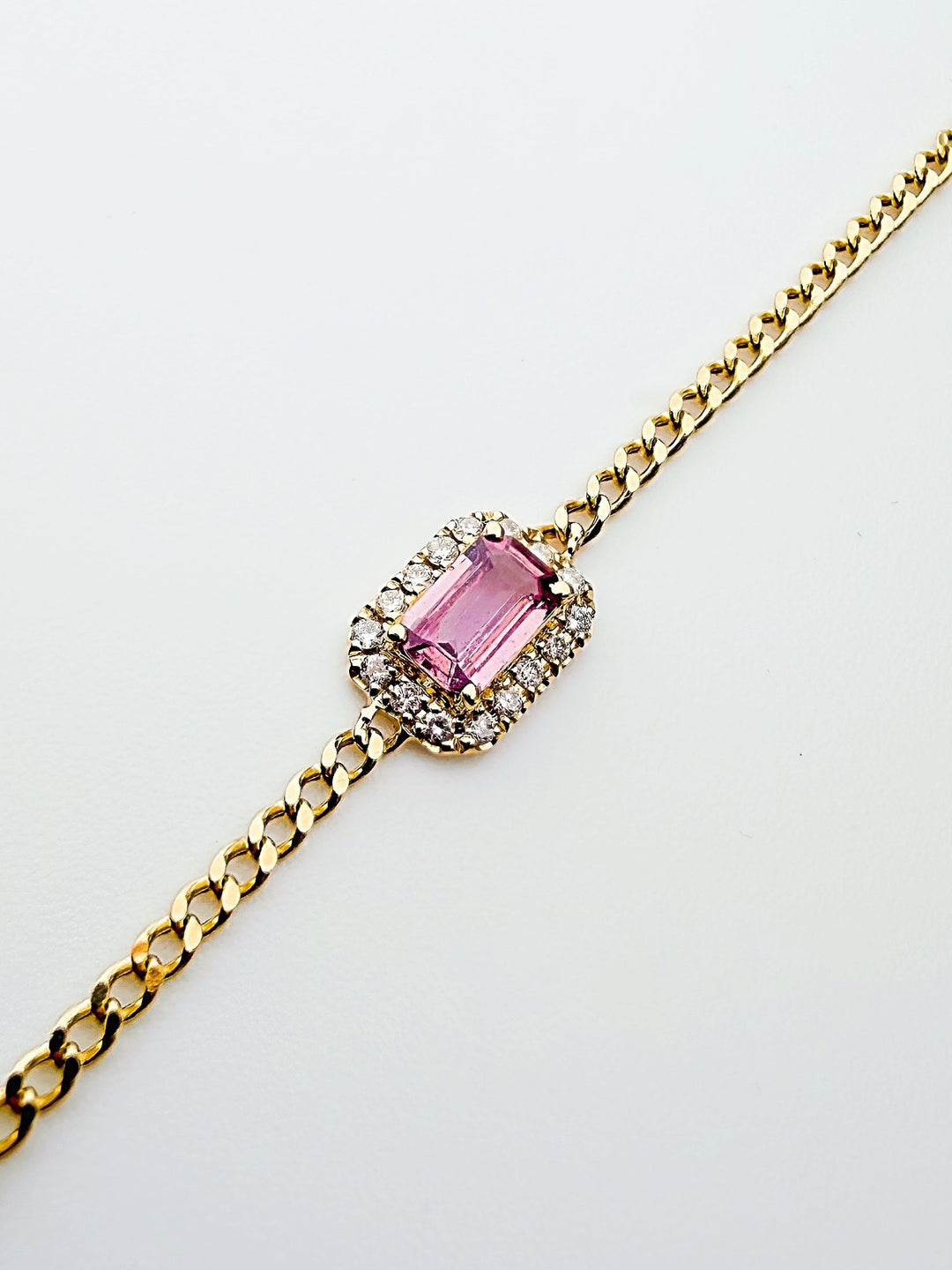 18K Solid Gold Pink Sapphire and Diamond Bracelet Dainty Chain Minimalist Gift2