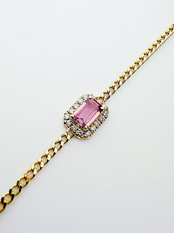 18K Solid Gold Pink Sapphire and Diamond Bracelet Dainty Chain Minimalist Gift2