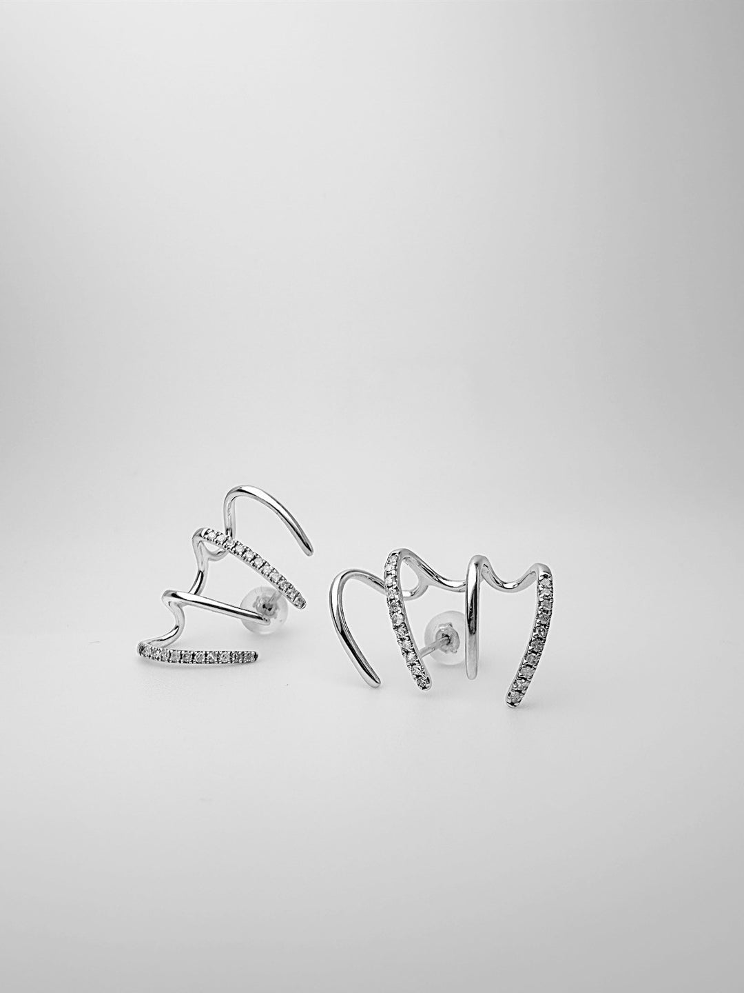 18K Solid White Gold Diamond Stacked Huggie Earrings 0.30ct VS Natural2