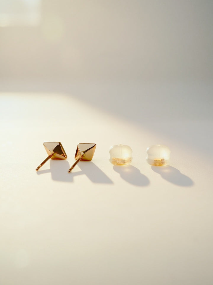 18K Real Gold  Mini Diamond Shaped Stud Earrings | Minimalist Everyday Jewelry2