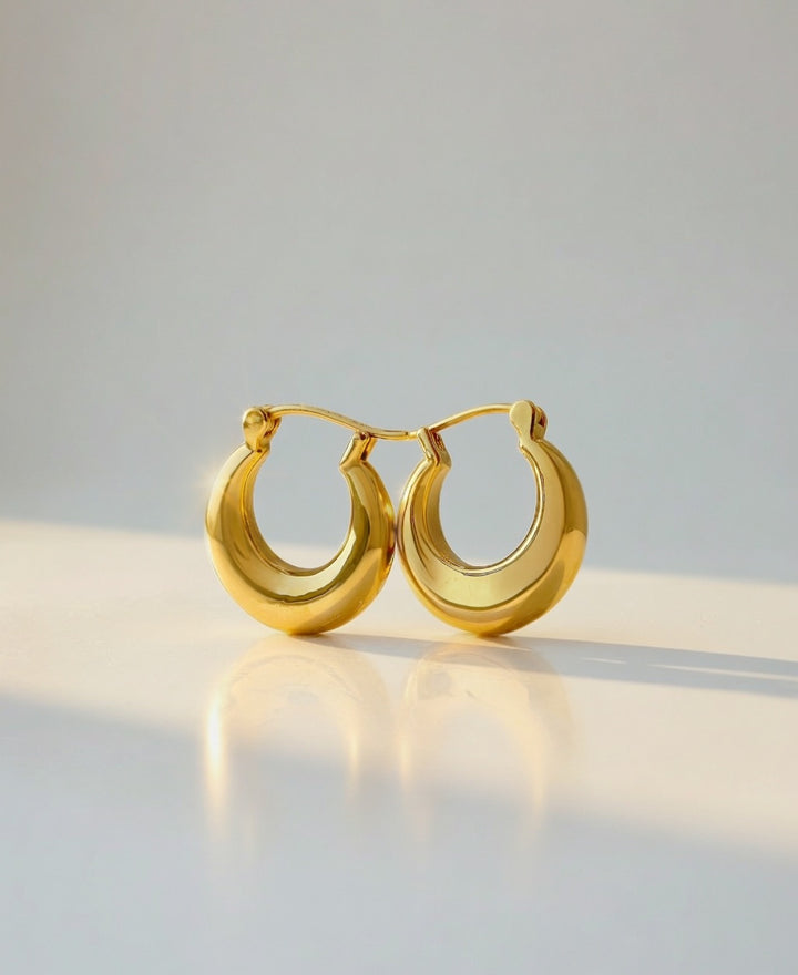 18K Real Gold Dome Hoop Earrings 15mm Lightweight Gift Dainty Jewelry1